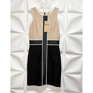 NUE by Shani Sz 6 Ruched Beige Black White Sheath Dress Shape Slimming